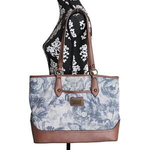 Women's Blue Floral And Brown Frye & Co Shoulder Purse/ Tote - Large